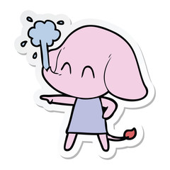 sticker of a cute cartoon elephant spouting water