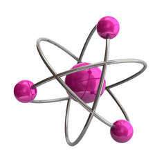 Fototapeta na wymiar 3D illustration violet atom symbol on white background