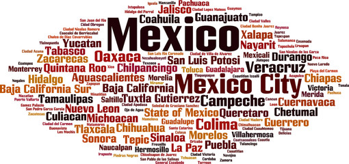 Obraz premium Cities in Mexico word cloud