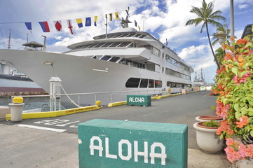 Naklejka premium Cruise Ship Docked in Honolulu, Hawaii, USA