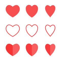 Red vector heart shape icon, line icon heart