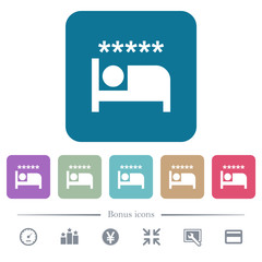 Luxury hotel flat icons on color rounded square backgrounds