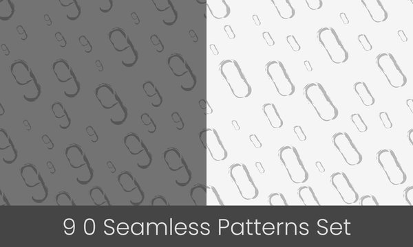 0 9 nuber seamless patterns set. Numbers colorful vector illustration. EPS8