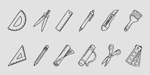 architecture tool hand drawn vector illustration icons