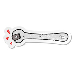 distressed sticker of a cartoon spanner turning nut