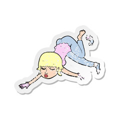 retro distressed sticker of a cartoon woman floating