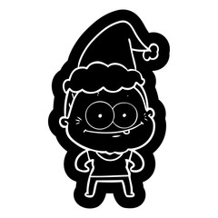 cartoon icon of a happy old woman wearing santa hat