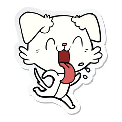 sticker of a cartoon panting dog running