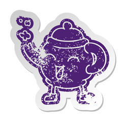 distressed old sticker of a blue tea pot