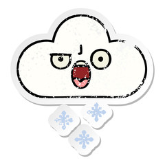 distressed sticker of a cute cartoon snow cloud