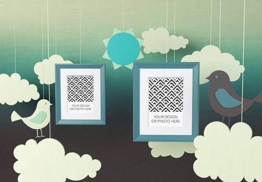 Two Photo Frame Mockups on a Paper Cutout Style Background