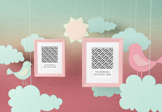 Two Photo Frame Mockups on a Paper Cutout Style Background