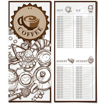 menu coffee shop cafe restaurant template design hand drawing graphic