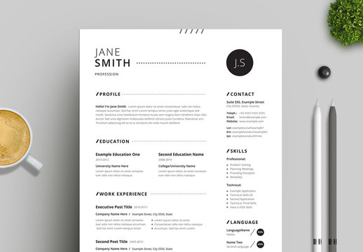 Black and White Resume and Cover Letter Layout