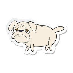 sticker of a cartoon unhappy pug dog