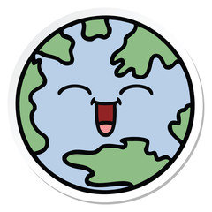 sticker of a cute cartoon planet earth