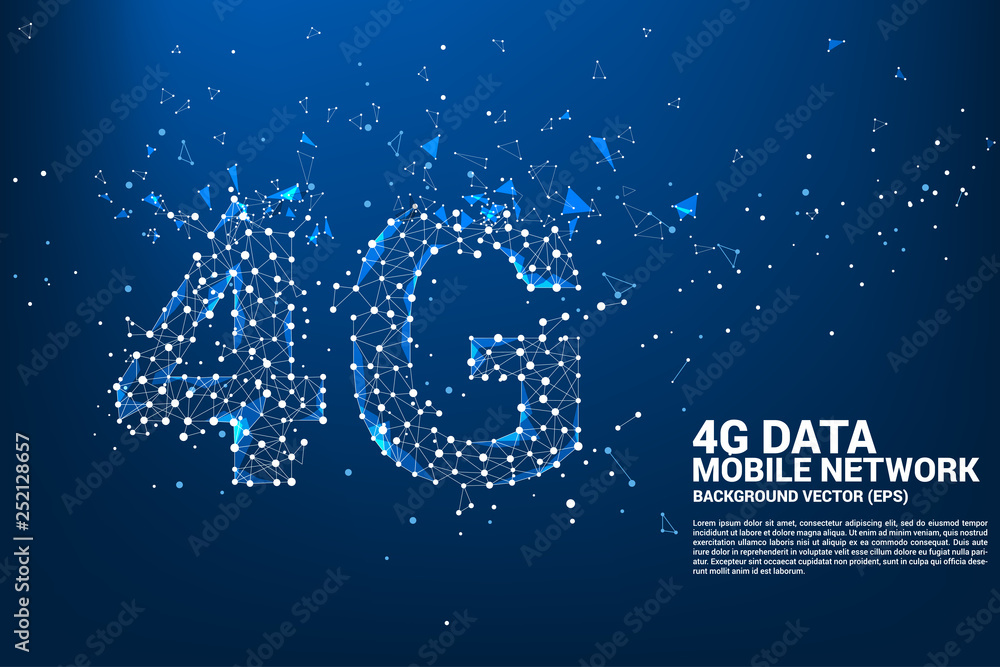 Poster vector polygon dot connect line shaped 4g mobile network. concept for mobile phone data sim card tec