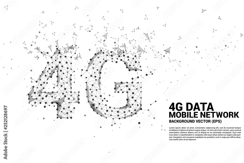 Poster vector polygon dot connect line shaped 4g mobile network. concept for mobile phone data sim card tec