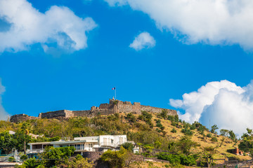 Naklejka premium An Old French Fort on Hill Overlooking Marigot, Saint Marting