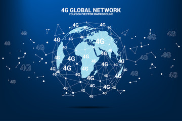 Vector Polygon dot connect line with 4G around world map globe. Concept for mobile phone data sim card technology.