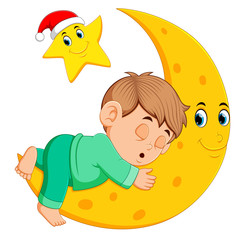 Obraz premium A boy sleep on the moon