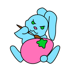 Coloring page of an Easter Bunny painting an egg