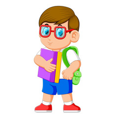 young teenager with school backpack and books