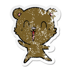 distressed sticker of a happy cartoon bear