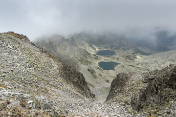 Amazing Landscape with fog over Musalenski lakes,  Rila mountain, Bulgaria