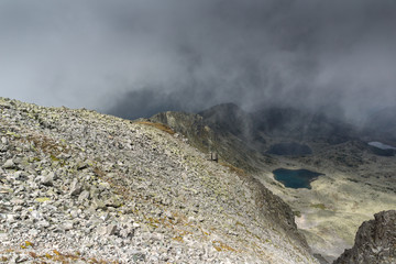 Amazing Landscape with fog over Musalenski lakes,  Rila mountain, Bulgaria