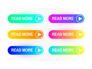 Fototapeta premium Gradient buttons set isolated on white background. Read More button concept. Web site interface. Colorful button collection. Color icons for web with shadows. Vector illustration