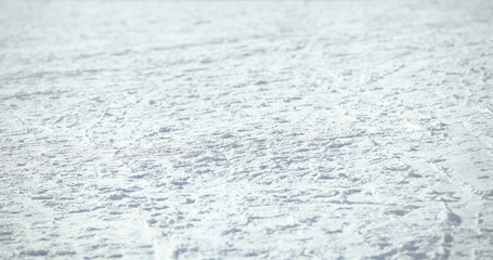 Ski trails in fresh snow. Sunny day. Background with copy space for text. Wintertime