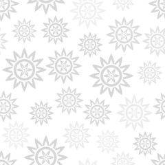 Seamless pattern with hand drawn gray tribal messy stars on white background. Sky background. Vector illustration.