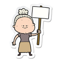 sticker of a cartoon happy old woman
