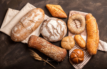Assortment of baked goods on dark background