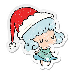 christmas distressed sticker cartoon of kawaii girl