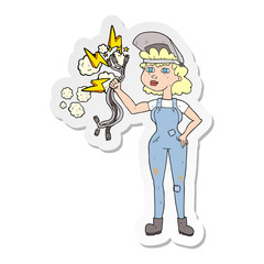 sticker of a cartoon electrician woman