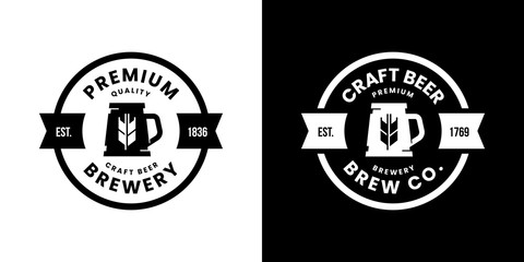 Modern craft beer drink isolated vector logo sign for bar, pub, store, brewhouse or brewery. Premium quality mug logotype emblem illustration set. Brewing fest fashion t-shirt badge design bundle.