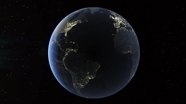 Realistic 3d animated earth showing the borders of the country Israel (without Gaza Strip and West Bank) and the capital Jerusalem in 4K resolution at night