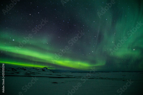 Winter Scenic Landscape Night View Of Aurora Borealis