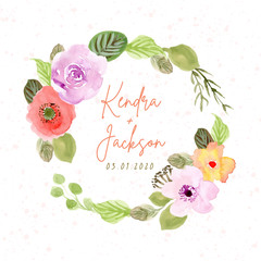 wedding badge with floral wreath watercolor