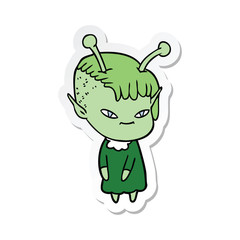 sticker of a cute cartoon alien girl