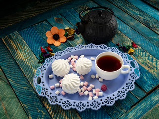 Delicious sweet marshmallow with tea
