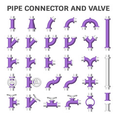 Pipe icon and flange fitting. Include control valve and pressure gauge. For pipeline construction and transportation liquid or gas i.e. oil, natural gas. Also for sewage, plumbing and irrigation.
