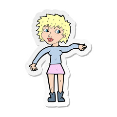 sticker of a cartoon friendly woman waving