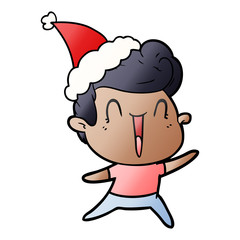 gradient cartoon of a excited man wearing santa hat