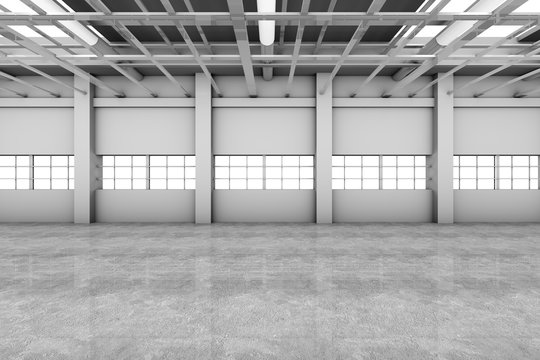 Architecture visualization of an empty warehouse, D Rendering