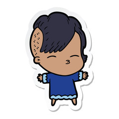 sticker of a cartoon squinting girl