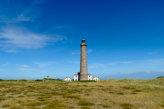 Denmark, Jutland, Skagen, Grenen, grey lighthouse