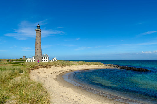 Denmark, Jutland, Skagen, Grenen, grey lighthouse